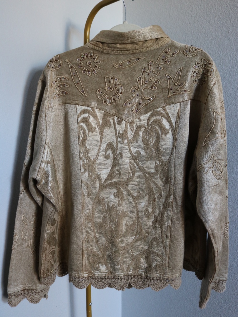 Flashback 1X Embroidered Tapestry Western Jacket Beaded Crochet Boho Y2K Vintage - Picture 3 of 15